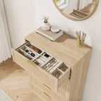 Commode antique en rotin blanc à 5 tiroirs, commode haute de 118,6 cm avec poignées en métal pour chambre à coucher, salon ou chambre d'enfant