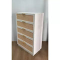 Antique White Rattan 5-Drawer Dresser, 46.7 Tall Chest with Metal Handles for Bedroom, Living Room, or Nursery Storage