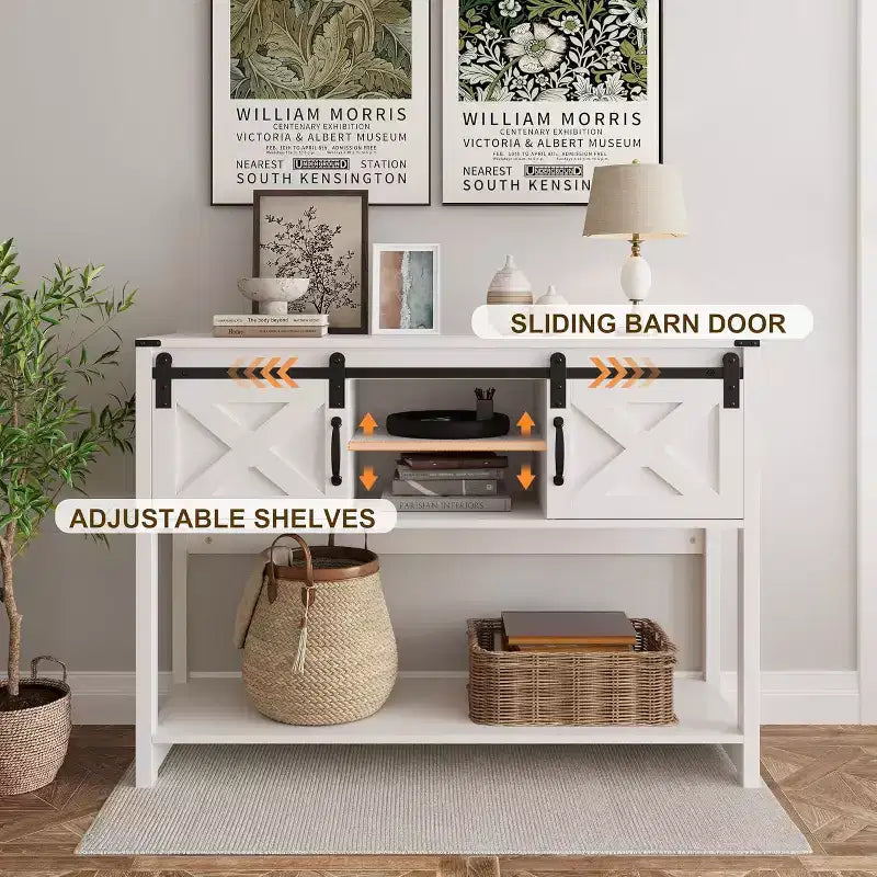 Heynemo Console Table avec étagère de rangement et porte coulissante style grange, Table d'entrée de ferme avec rangement, Console étroite et longue de 46 pouces, Tables console