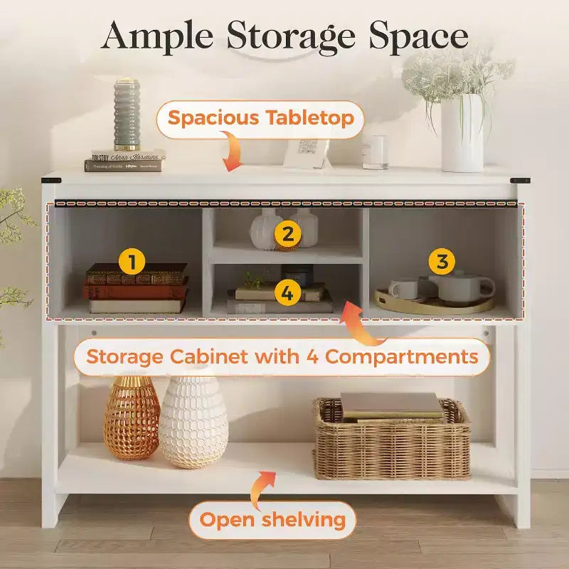 Heynemo Console Table avec étagère de rangement et porte coulissante style grange, Table d'entrée de ferme avec rangement, Console étroite et longue de 46 pouces, Tables console