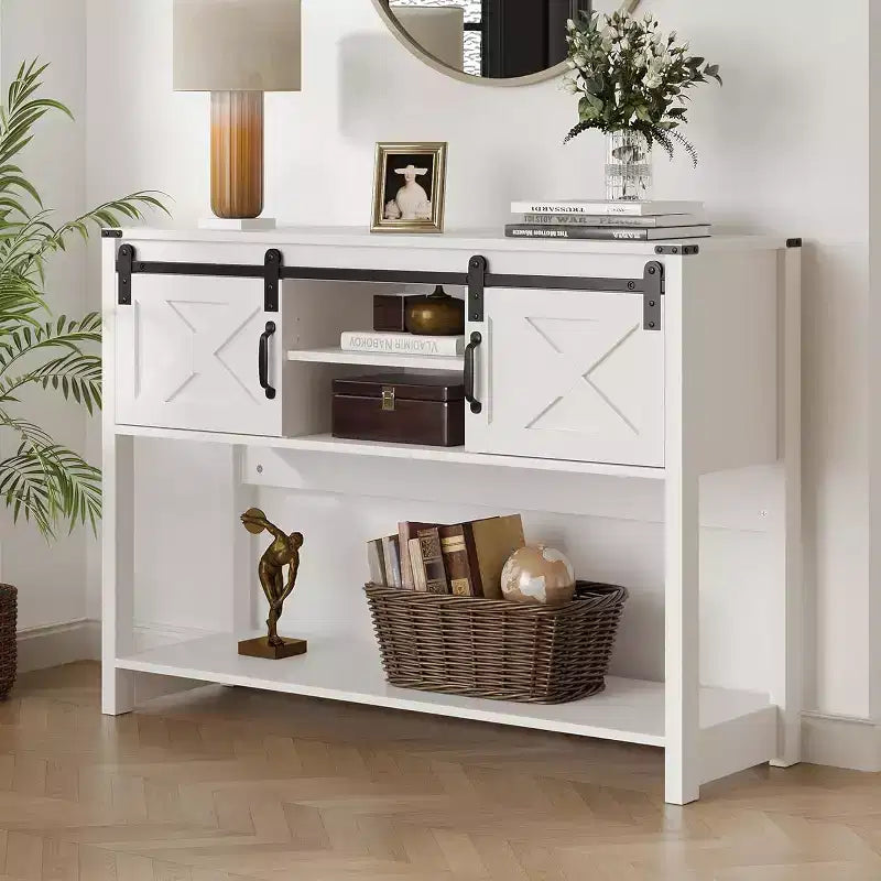 Heynemo Console Table avec étagère de rangement et porte coulissante style grange, Table d'entrée de ferme avec rangement, Console étroite et longue de 46 pouces, Tables console