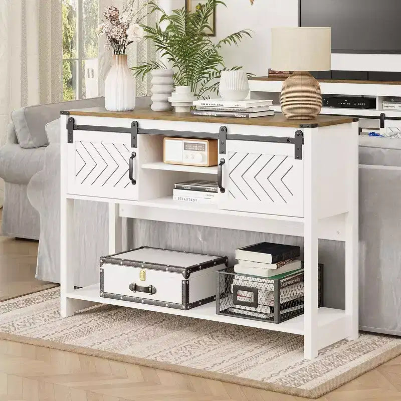 Heynemo Console Table avec étagère de rangement et porte coulissante style grange, Table d'entrée de ferme avec rangement, Console étroite et longue de 46 pouces, Tables console