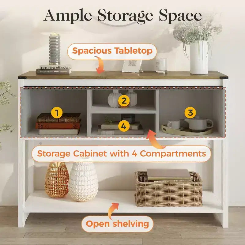 Heynemo Console Table avec étagère de rangement et porte coulissante style grange, Table d'entrée de ferme avec rangement, Console étroite et longue de 46 pouces, Tables console