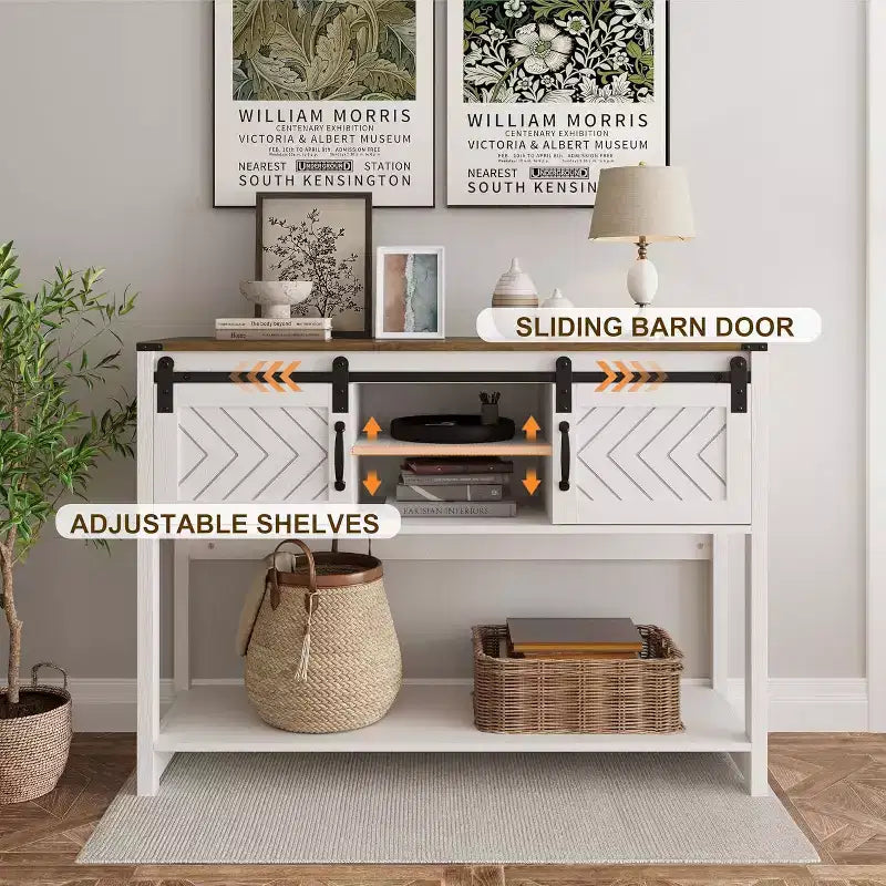 Heynemo Console Table avec étagère de rangement et porte coulissante style grange, Table d'entrée de ferme avec rangement, Console étroite et longue de 46 pouces, Tables console