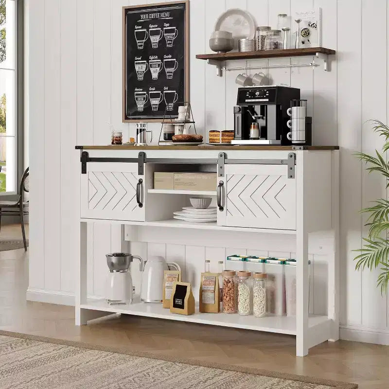 Heynemo Console Table avec étagère de rangement et porte coulissante style grange, Table d'entrée de ferme avec rangement, Console étroite et longue de 46 pouces, Tables console