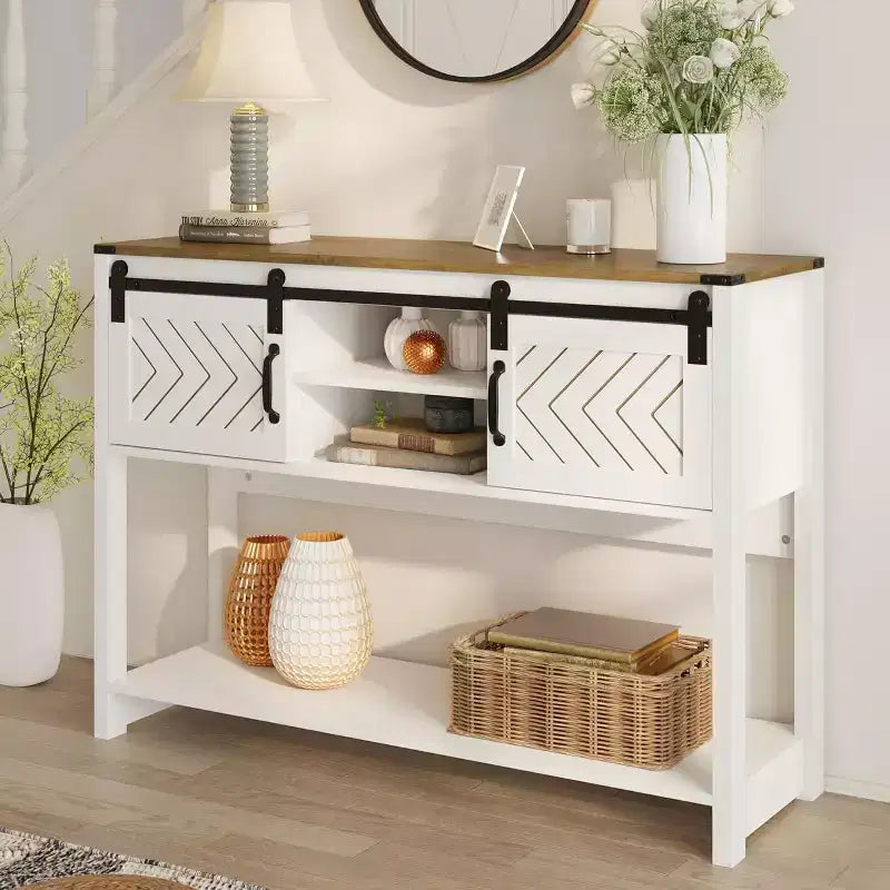 Heynemo Console Table avec étagère de rangement et porte coulissante style grange, Table d'entrée de ferme avec rangement, Console étroite et longue de 46 pouces, Tables console