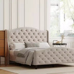 Cadre de lit plateforme Queen Size, tête de lit rembourrée en velours avec garniture cloutée, support à lattes en bois, pas besoin de sommier tapissier, montage facile, silencieux