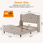 Cadre de lit plateforme Queen Size, tête de lit rembourrée en velours avec garniture cloutée, support à lattes en bois, pas besoin de sommier tapissier, montage facile, silencieux