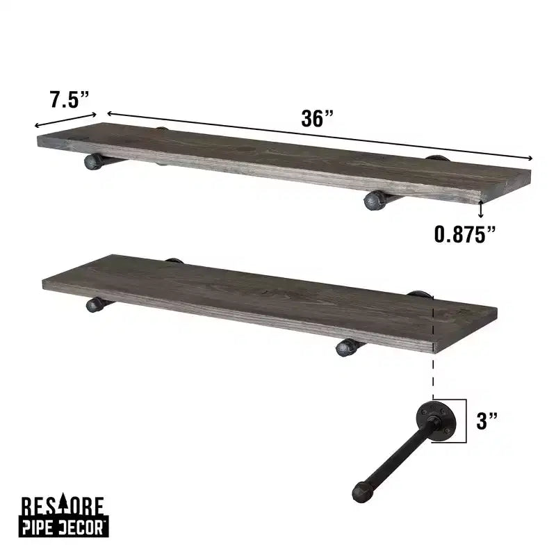 Étagères noires RESTORE Boulder de 91,4 cm avec supports droits préfinis Noir par Pipe Decor