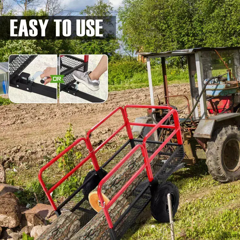 Chariot, Benne de jardin, Capacité de 680 kg, Remorque VTT en acier robuste de 623 litres avec 2 roues, Chariot de tondeuse pour tracteur, VTT, UTV