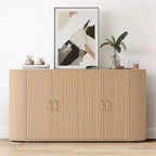 Buffet de salle à manger moderne 63" avec façades cannelées, crédence à bords arrondis et étagères réglables, meuble console de rangement pour salle à manger, chêne