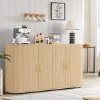 Buffet de salle à manger moderne 63" avec façades cannelées, crédence à bords arrondis et étagères réglables, meuble console de rangement pour salle à manger, chêne