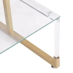 Table d'appoint Okak moderne en C à 2 niveaux avec plateau et étagère en verre, table d'appoint avec cadre en métal, table de canapé pour salon, chambre, doré