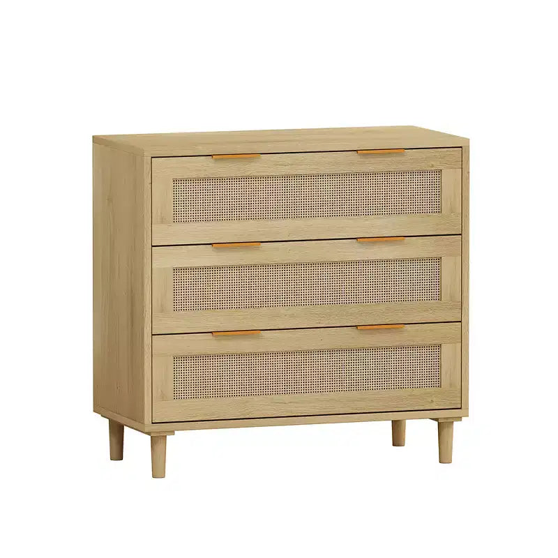 Commode à 3 tiroirs, meuble de rangement de cuisine avec 3 tiroirs profonds en rotin, buffet avec poignée en fer