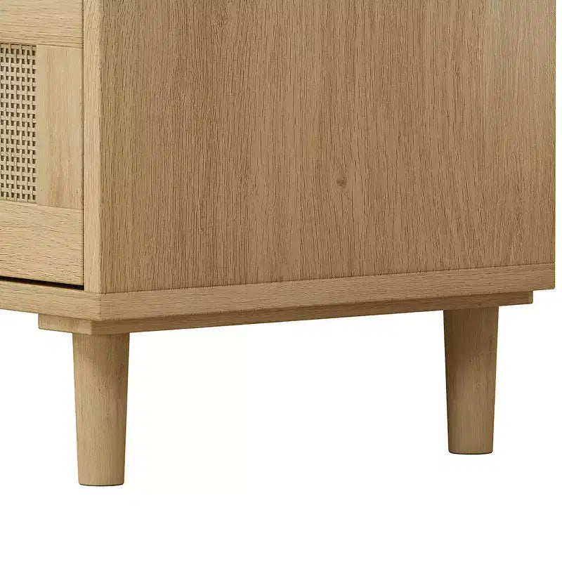 Commode à 3 tiroirs, meuble de rangement de cuisine avec 3 tiroirs profonds en rotin, buffet avec poignée en fer