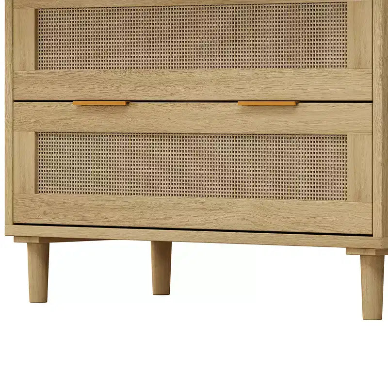 Commode à 3 tiroirs, meuble de rangement de cuisine avec 3 tiroirs profonds en rotin, buffet avec poignée en fer