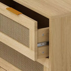 Commode à 3 tiroirs, meuble de rangement de cuisine avec 3 tiroirs profonds en rotin, buffet avec poignée en fer