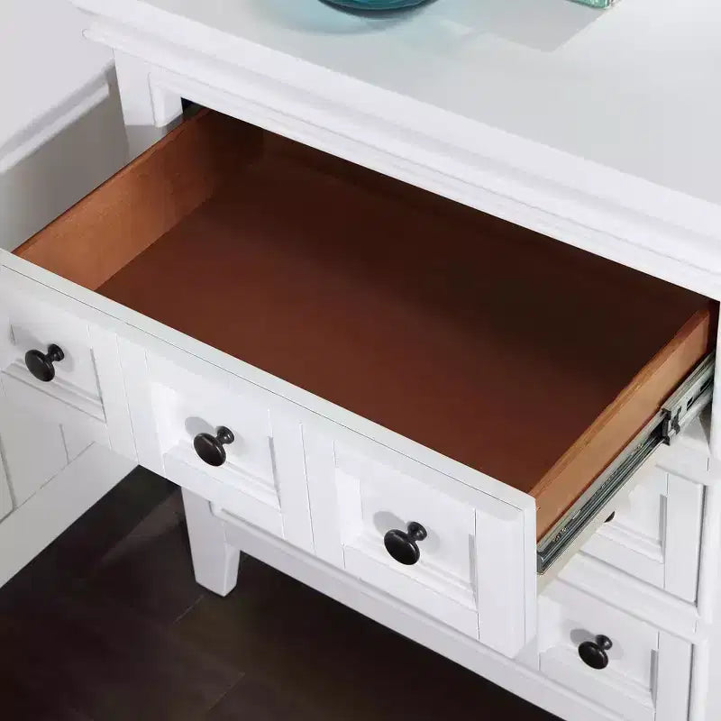 Table de chevet de style transitionnel en bois massif blanc 1 pièce seulement, pour chambre à coucher, avec boutons ronds et 3 tiroirs