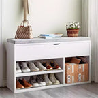 Banc de rangement pour chaussures avec coussin, Banc d'entrée avec rangement à couvercle pour couloir et salon