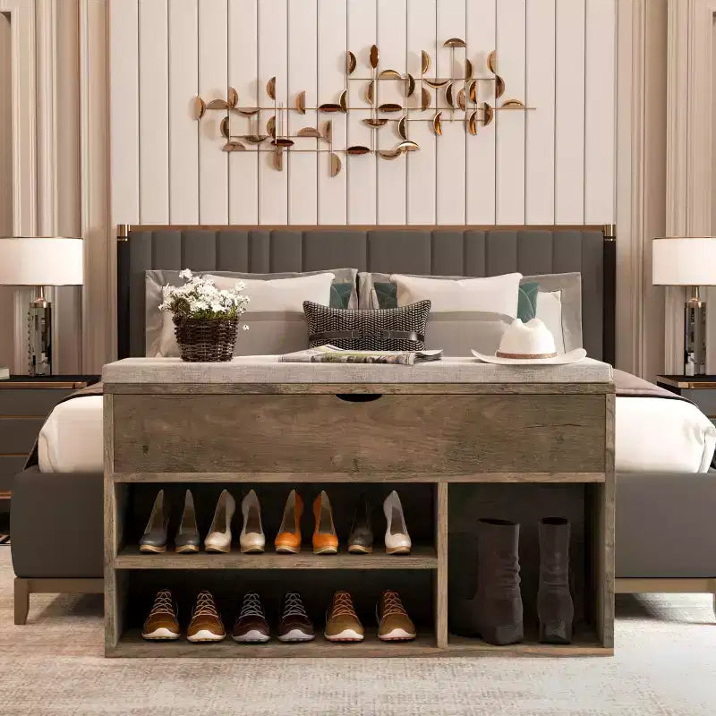Banc de rangement pour chaussures avec coussin, Banc d'entrée avec rangement à couvercle pour couloir et salon