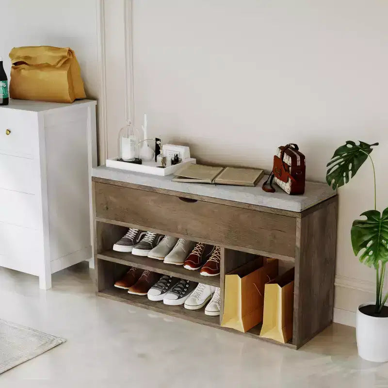 Banc de rangement pour chaussures avec coussin, Banc d'entrée avec rangement à couvercle pour couloir et salon