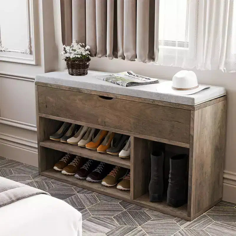 Banc de rangement pour chaussures avec coussin, Banc d'entrée avec rangement à couvercle pour couloir et salon