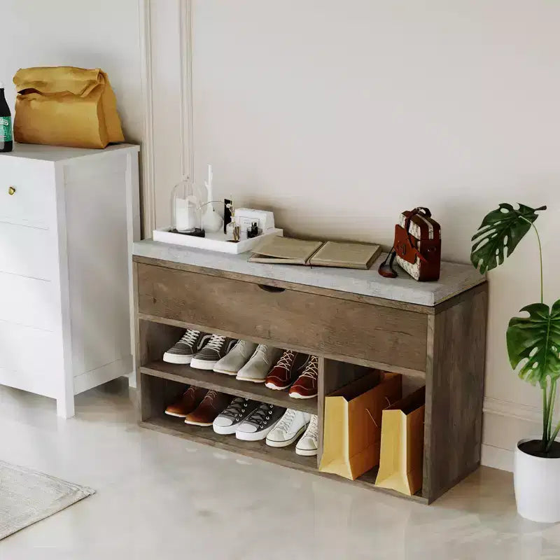 Banc de rangement pour chaussures avec coussin, Banc d'entrée avec rangement à couvercle pour couloir et salon