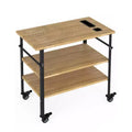 Pizza Oven Table, Outdoor Grill Table with 4 Wheels, Bamboo Wood Outdoor Bar Cart Dining Prep Table with Wine and Glasses Rack, Three-Shelf Table