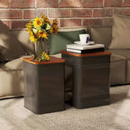 Ottoman avec rangement lot de 2, pouf gigogne industriel avec couvercle amovible, structure métallique pour salon