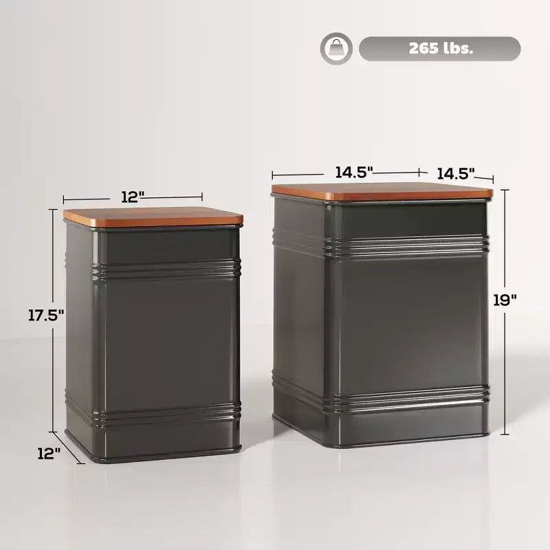 Ottoman avec rangement lot de 2, pouf gigogne industriel avec couvercle amovible, structure métallique pour salon