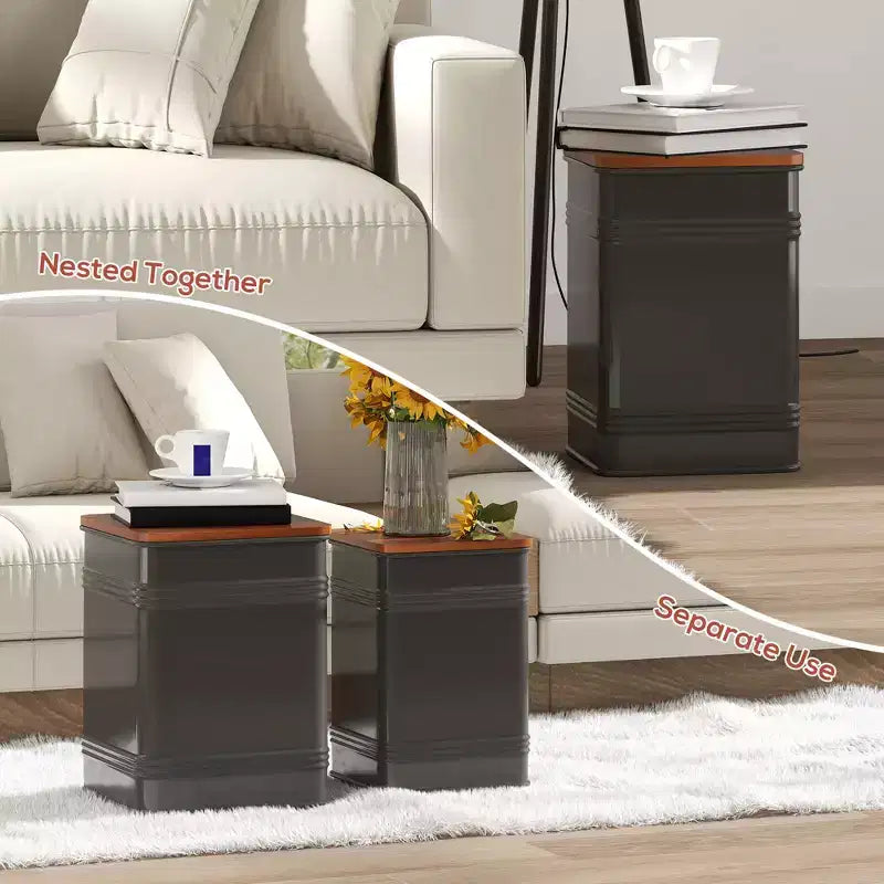 Ottoman avec rangement lot de 2, pouf gigogne industriel avec couvercle amovible, structure métallique pour salon