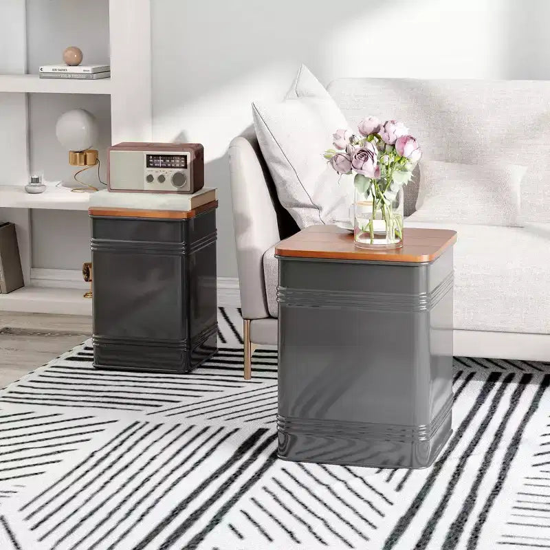 Ottoman avec rangement lot de 2, pouf gigogne industriel avec couvercle amovible, structure métallique pour salon