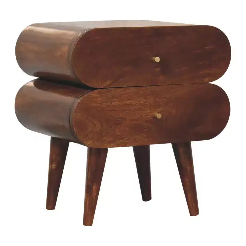 Table de chevet HomeRoots 20 en bois massif de châtaignier à deux tiroirs