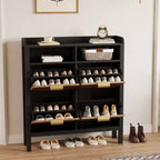 4-Drawer Flip-Top Shoe Cabinet - Vacuum-formed MDF with wave design, dual-compartment storage, ideal for balconies and storage rooms