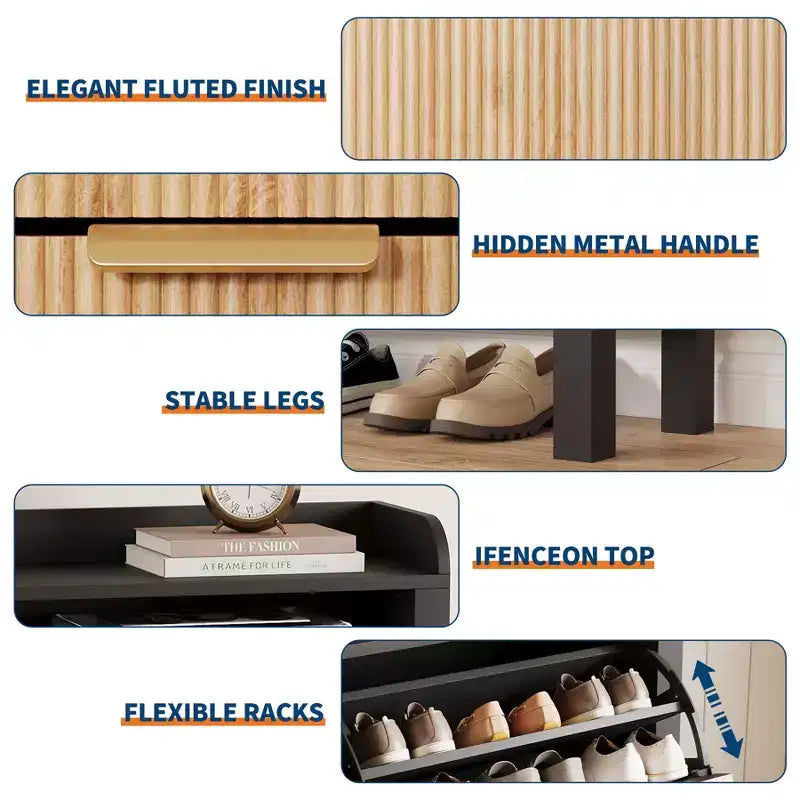 Meuble à chaussures 4 tiroirs avec plateau basculant - MDF thermoformé avec motif ondulé, rangement à double compartiment, idéal pour les balcons et les débarras