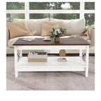 Table basse de ferme avec rangement en bois à 2 niveaux, table basse de salon, blanche