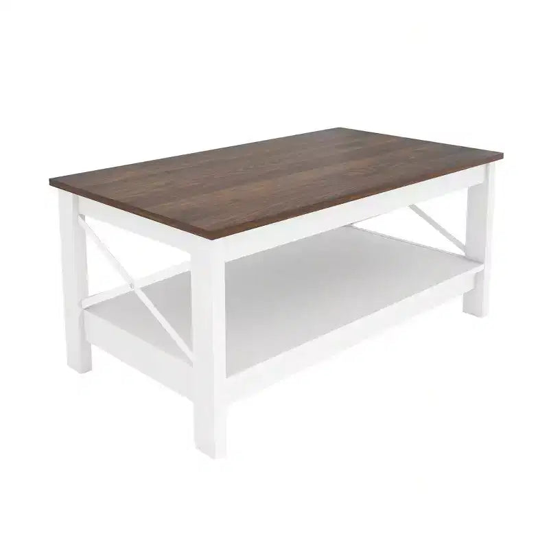 Table basse de ferme avec rangement en bois à 2 niveaux, table basse de salon, blanche