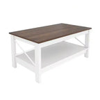 Table basse de ferme avec rangement en bois à 2 niveaux, table basse de salon, blanche