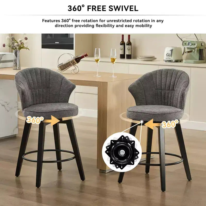 Homy Casa Lot de 2 tabourets de bar pivotants à dossier haut avec assise rembourrée et pieds en bois, gris