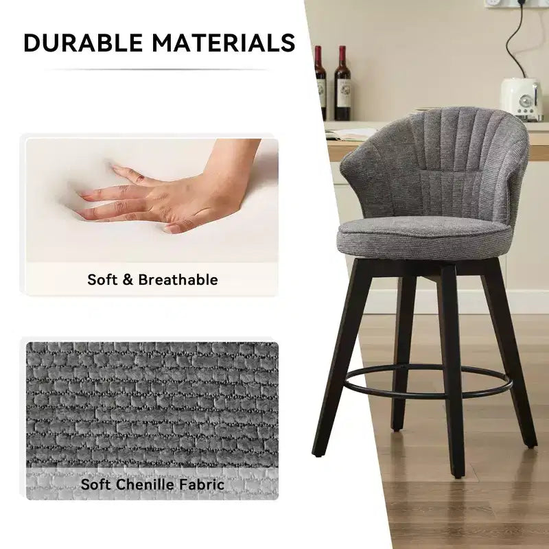 Homy Casa Lot de 2 tabourets de bar pivotants à dossier haut avec assise rembourrée et pieds en bois, gris