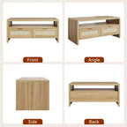2 tiroirs de rangement et étagère ouverte, Table basse en rotin, Table basse de style moderne du milieu du siècle