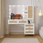Coiffeuse avec miroir et lumières, Coiffeuse avec prise de courant, Table de maquillage à 5 tiroirs