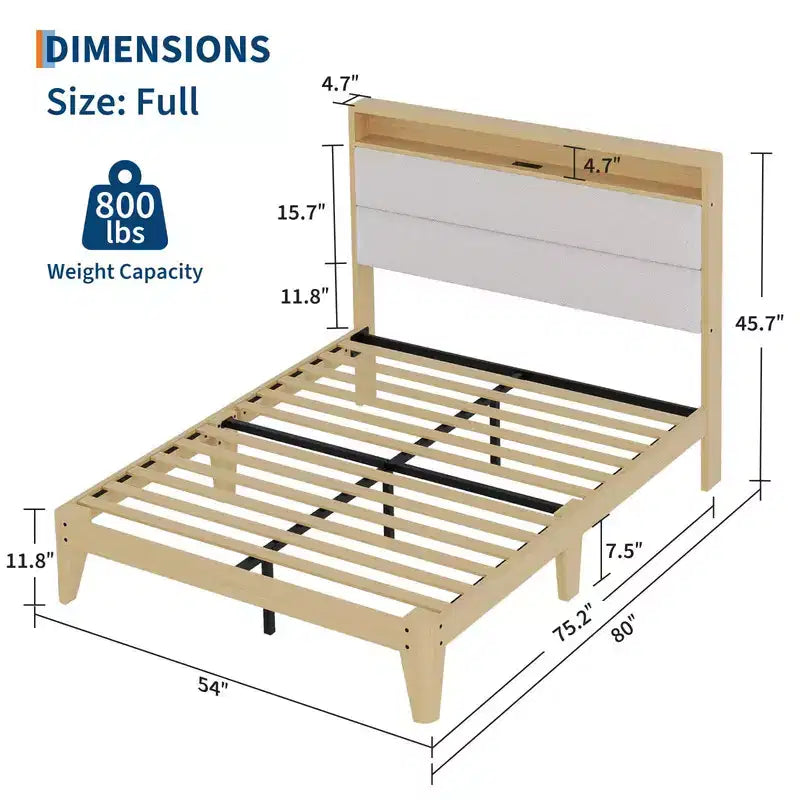 Lit rembourré Coolmee en bouclette avec éclairage LED RVB et station de recharge, tête de lit de rangement à 2 niveaux et support robuste à lattes en bois