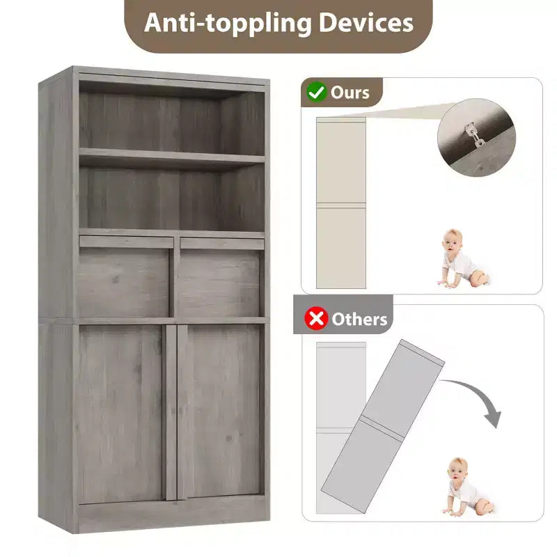 Meuble haut de salle de bain, Meuble de rangement au sol avec portes et 2 tiroirs, Meuble de rangement autoportant de 130 cm de hauteur pour salle de bain, salon, cuisine