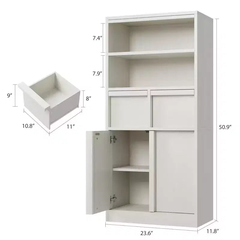 Meuble haut de salle de bain, Meuble de rangement au sol avec portes et 2 tiroirs, Meuble de rangement autoportant de 130 cm de hauteur pour salle de bain, salon, cuisine