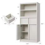 Meuble haut de salle de bain, Meuble de rangement au sol avec portes et 2 tiroirs, Meuble de rangement autoportant de 130 cm de hauteur pour salle de bain, salon, cuisine