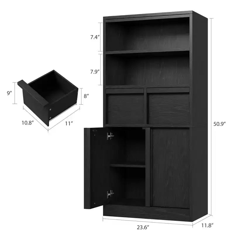 Meuble haut de salle de bain, Meuble de rangement au sol avec portes et 2 tiroirs, Meuble de rangement autoportant de 130 cm de hauteur pour salle de bain, salon, cuisine
