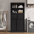 Meuble haut de salle de bain, Meuble de rangement au sol avec portes et 2 tiroirs, Meuble de rangement autoportant de 130 cm de hauteur pour salle de bain, salon, cuisine