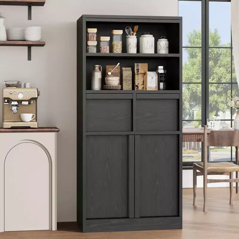Meuble haut de salle de bain, Meuble de rangement au sol avec portes et 2 tiroirs, Meuble de rangement autoportant de 130 cm de hauteur pour salle de bain, salon, cuisine