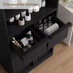 Meuble haut de salle de bain, Meuble de rangement au sol avec portes et 2 tiroirs, Meuble de rangement autoportant de 130 cm de hauteur pour salle de bain, salon, cuisine